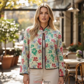 Áo khoác nhung xanh hồng 1 khuy